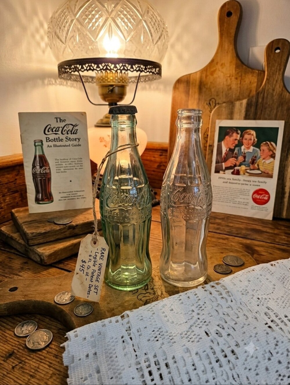 Vintage Mid-Century Coca-Cola Hobbleskirt Bottles (Set of 2) 1937 Patent & 1952